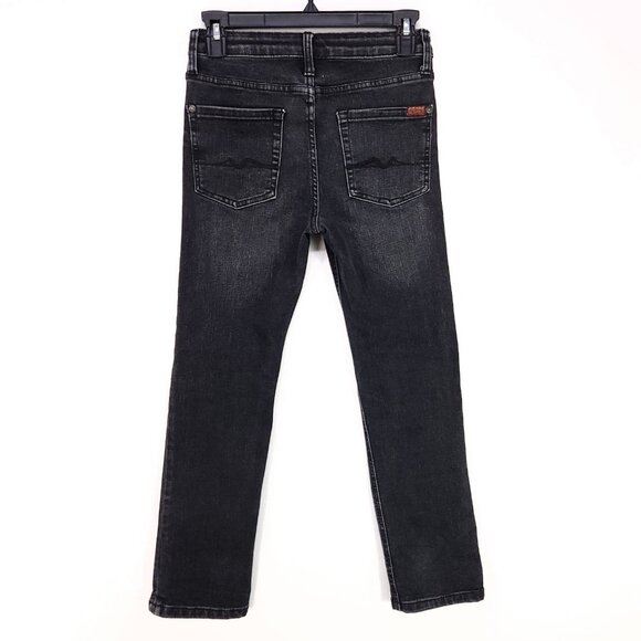 7 For All Mankind The Straight Jeans Women’s 10 Low Rise Black Denim Whiskered - Picture 2 of 13